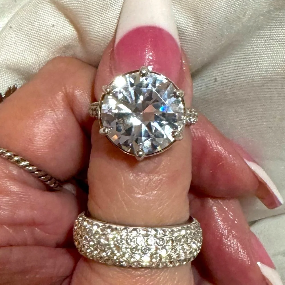 6ct 925 rhodium, plated simulated diamond engagement ring